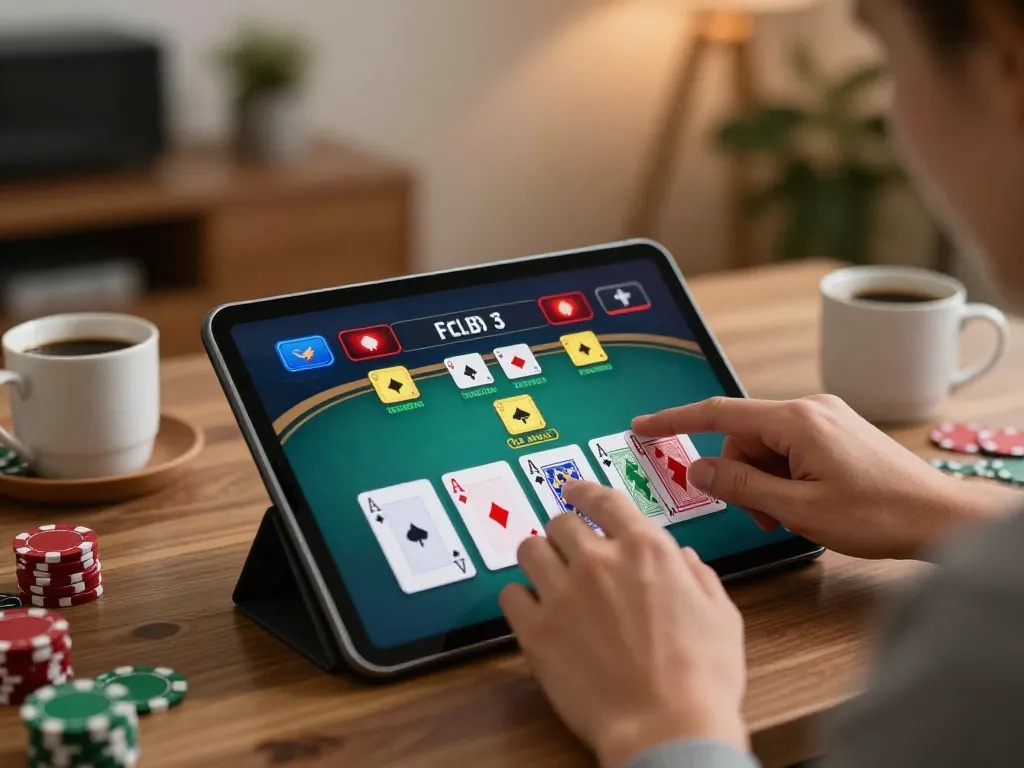 Players engaging in an online poker game on dailystar-uk, showcasing strategic gameplay in a cozy home setting