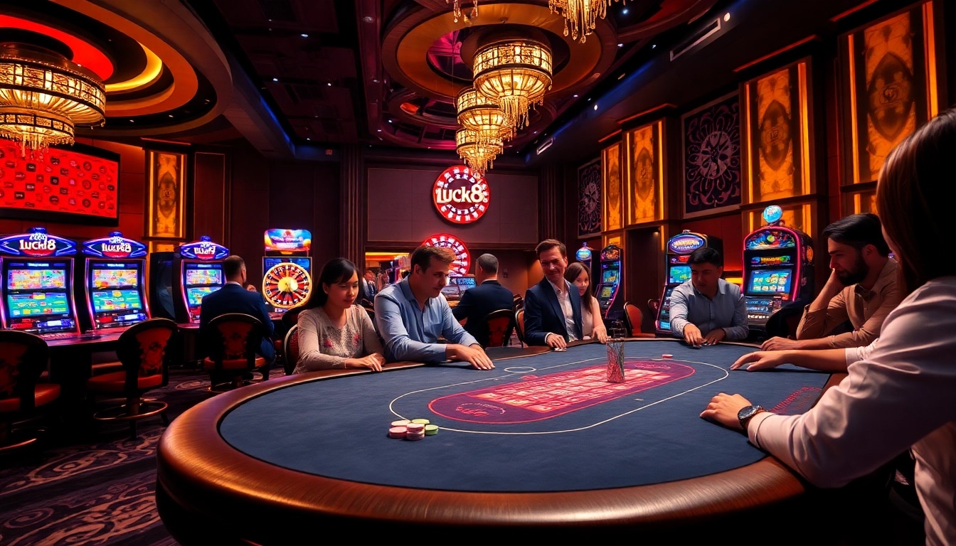 luck8 đăng nhập on a luxurious casino table with vibrant poker chips and roulette wheel excitement.