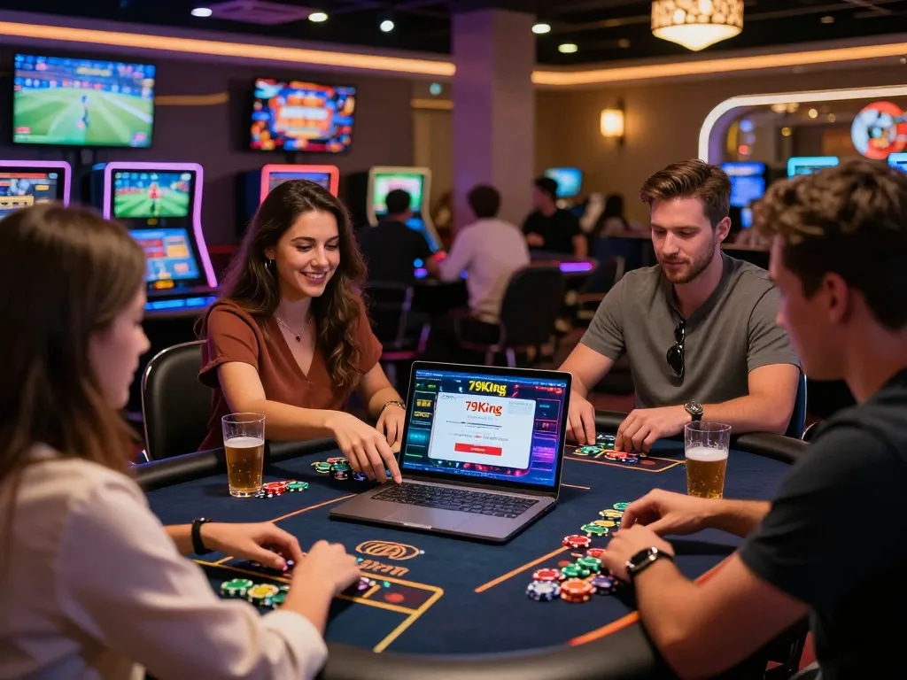 Engaged players enjoying the vibrant 79King gaming experience at a modern online casino table.