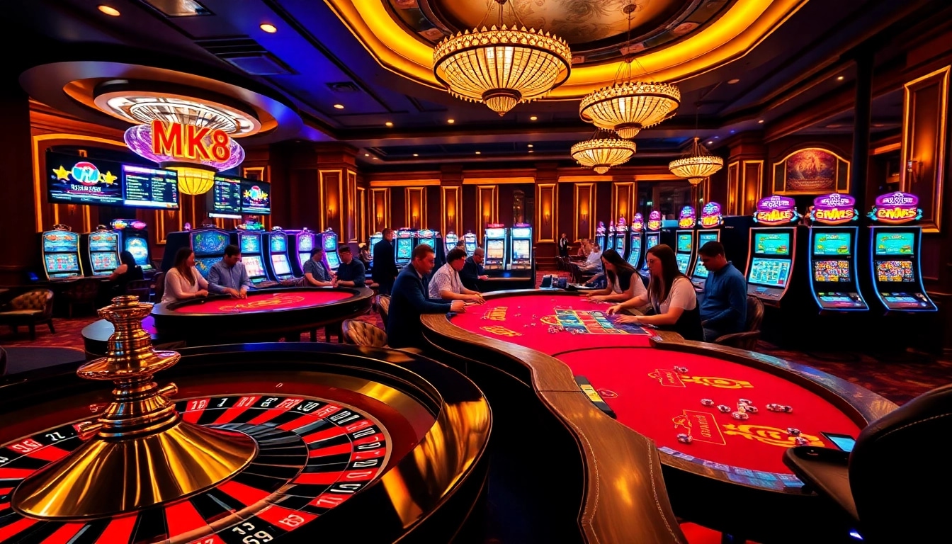 Experience thrilling MK8 gambling action with vibrant casino tables and glowing slot machines.