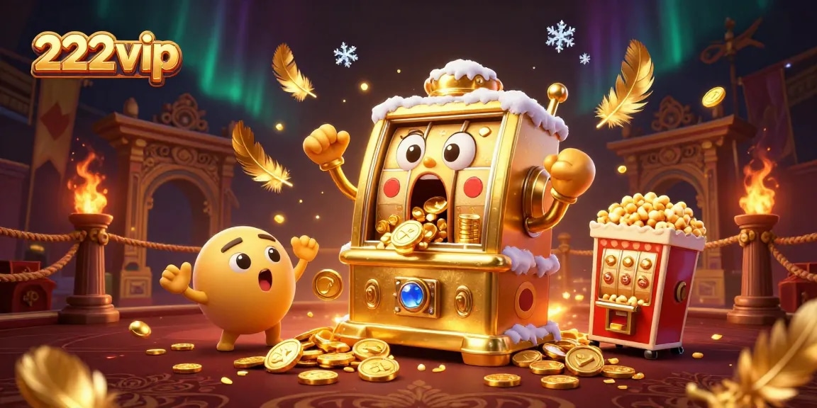 Máquinas caça-níqueis em festa no 222vip, celebrando um jackpot com moedas e elementos de cassino animados.
