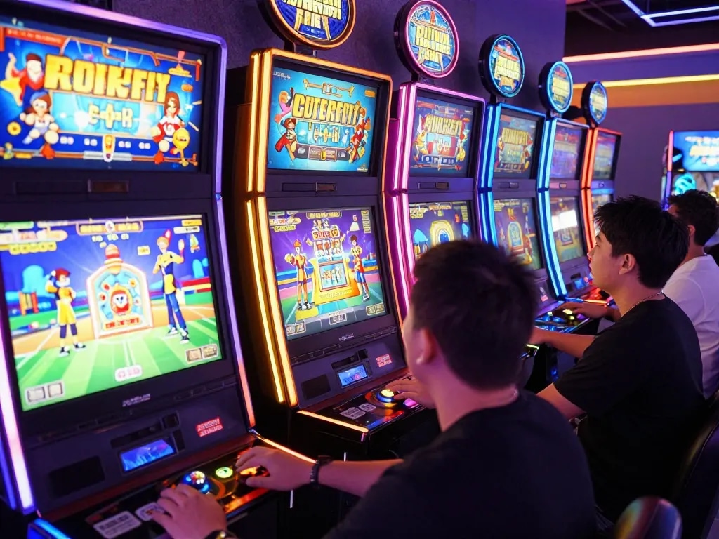 Engaged players at slot gacor machines enjoying vibrant gaming experience