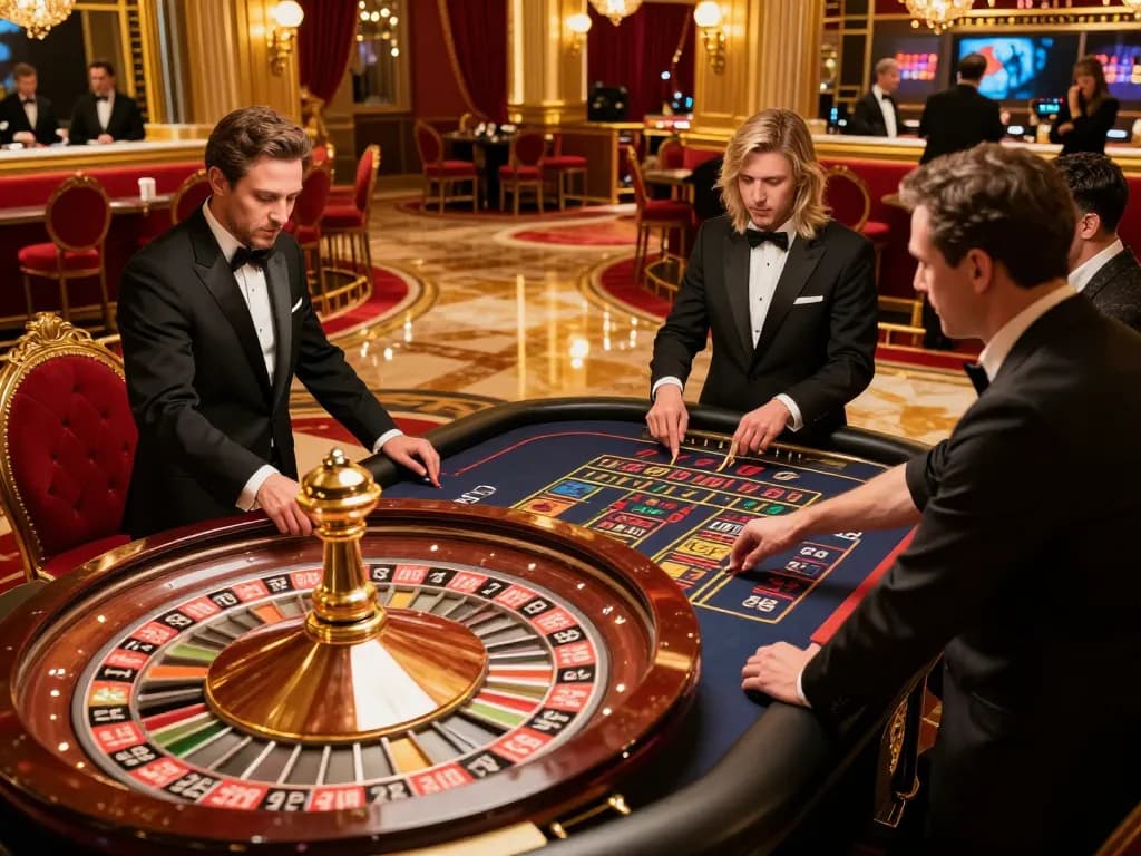 Experience thrilling gameplay at KJC roulette table with players engaged and bets placed.