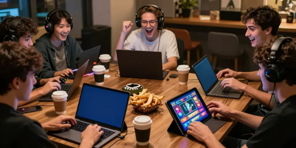 Pengalaman judi pragmatic online dengan pemain menikmati slot digital di rumah.