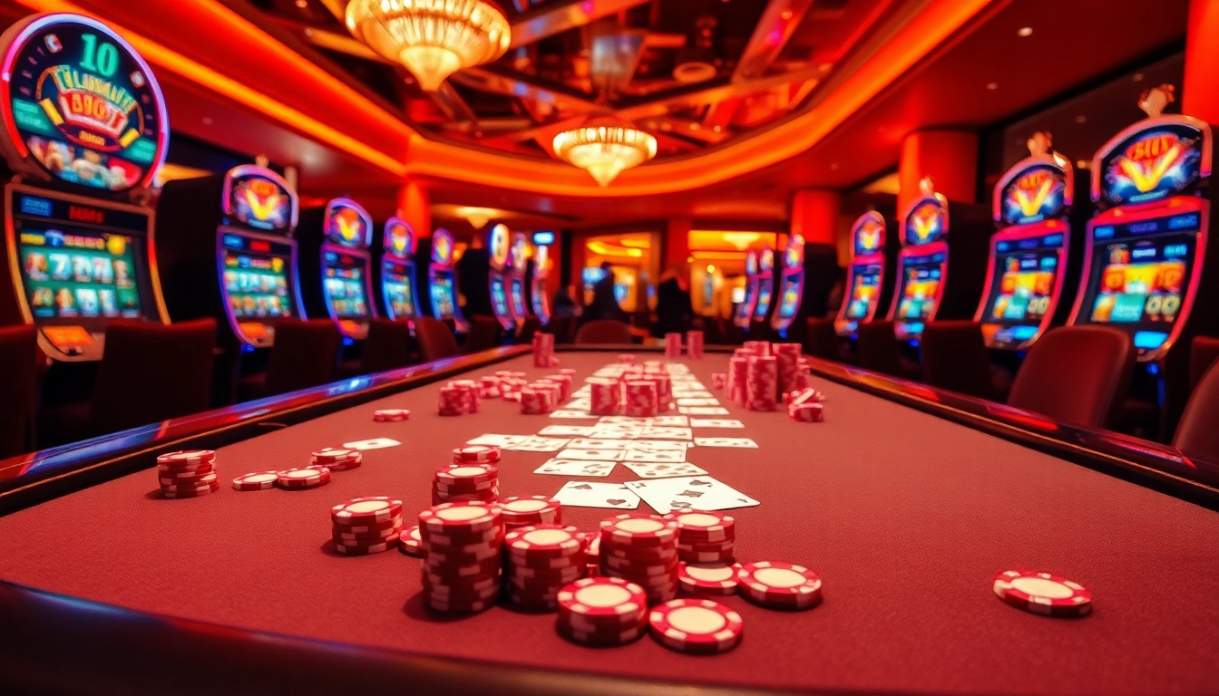 Engaging players at an idnslot table showcasing high-stakes gambling excitement.
