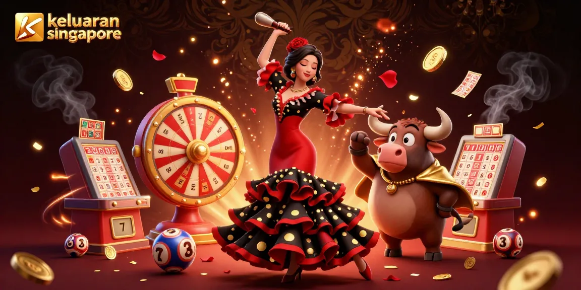 Exciting keluaran singapore lottery scene with a flamenco dancer and vibrant lottery elements.
