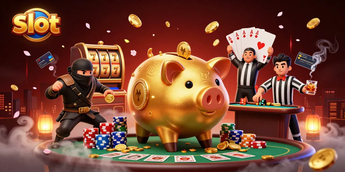 Slot yang menampilkan pertarungan antara karakter kartun dengan tema kasino dengan berbagai elemen slot.