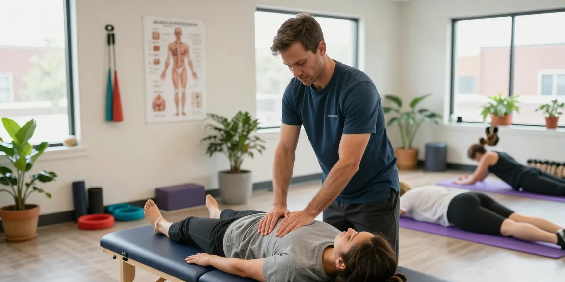 Osteopath Burlington providing hands-on therapy in modern clinic with natural light.