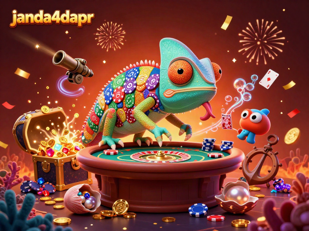 Permainan seru janda4dapr dengan chameleon kasino yang menangkap koin emas.