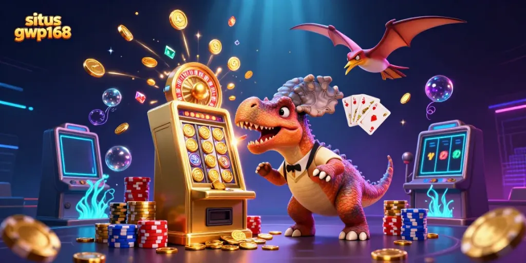 Permainan menyenangkan di situs gwp168 dengan dinosaurus beraksi dan jackpot koin melimpah.