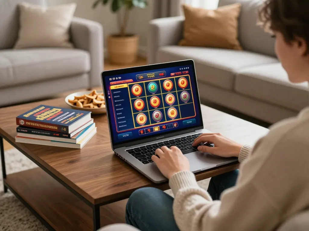 Engaged player exploring the best casinoer uden rofus options at home using a laptop for online gaming.
