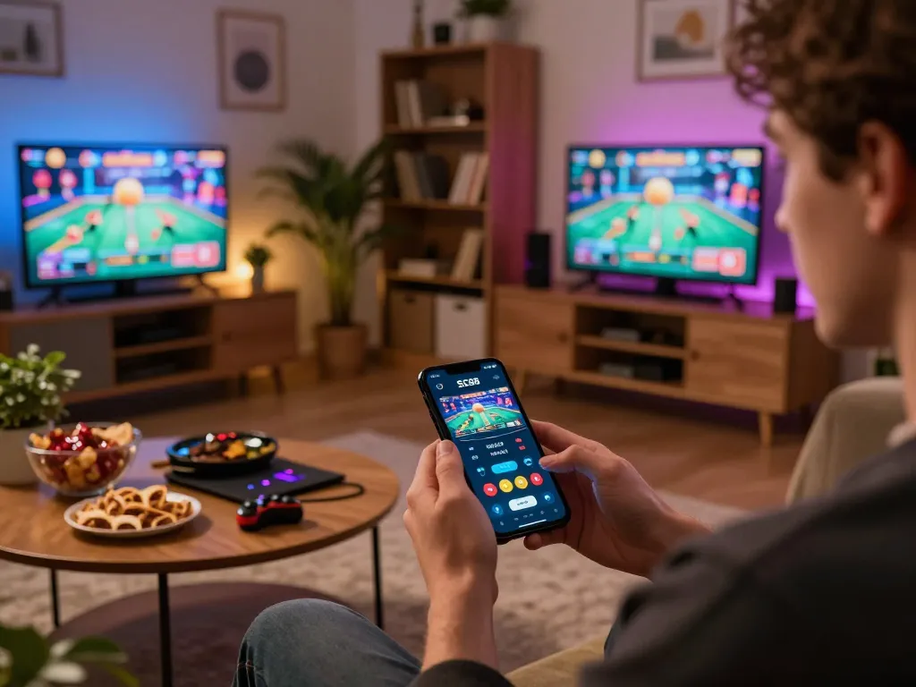 Player using SC88 app on smartphone, enjoying an exciting online casino experience at home