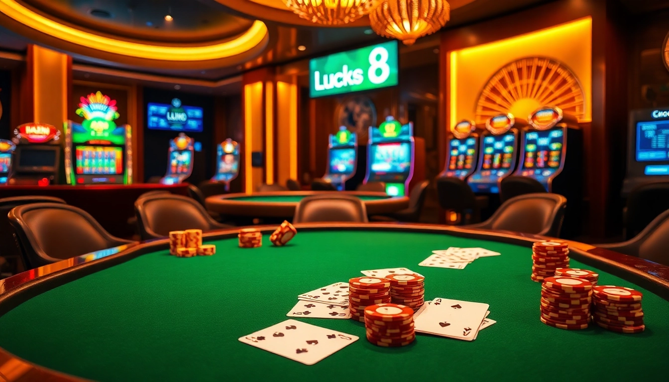 Engaging Luck8 poker scene with glossy cards and vibrant chips at a stylish casino table.