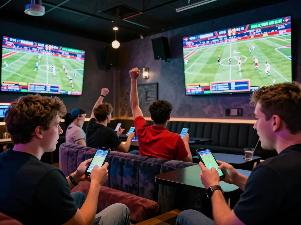 Sunwin sports fans placing bets in a lively atmosphere while enjoying live broadcasts