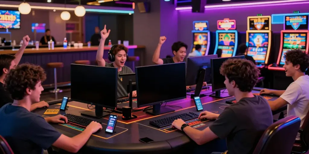 Exciting A80 gaming experience with players enjoying slots and live casino games in a vibrant environment.