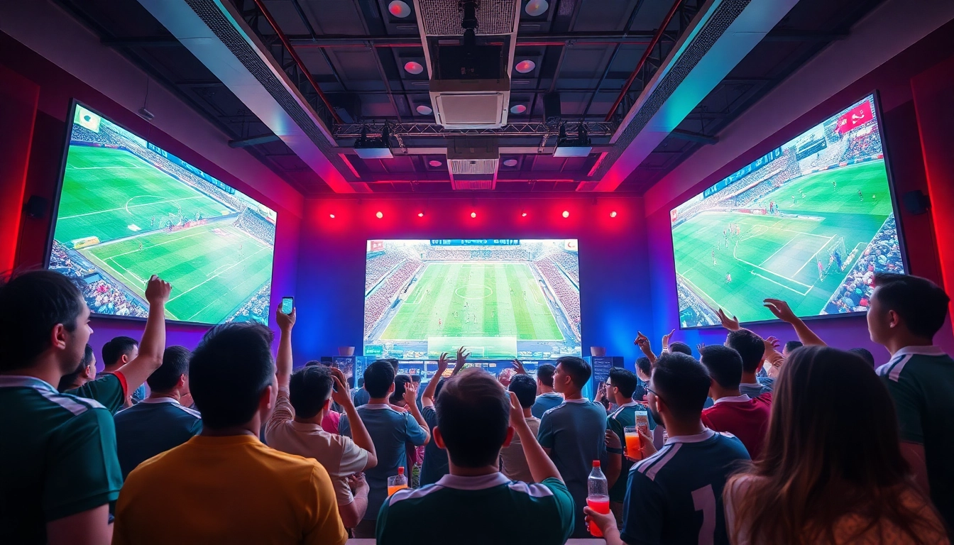 Socolive.com.co: Excited fans enjoying live football streaming in a vibrant atmosphere.