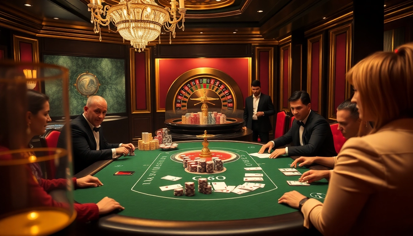 Players engaging in an exciting poker game at a luxury casino, demonstrating GO8 strategies for winning.