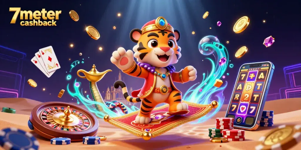 Experience thrilling wins with 7meter cashback and exciting casino gameplay in a vibrant, dynamic scene.
