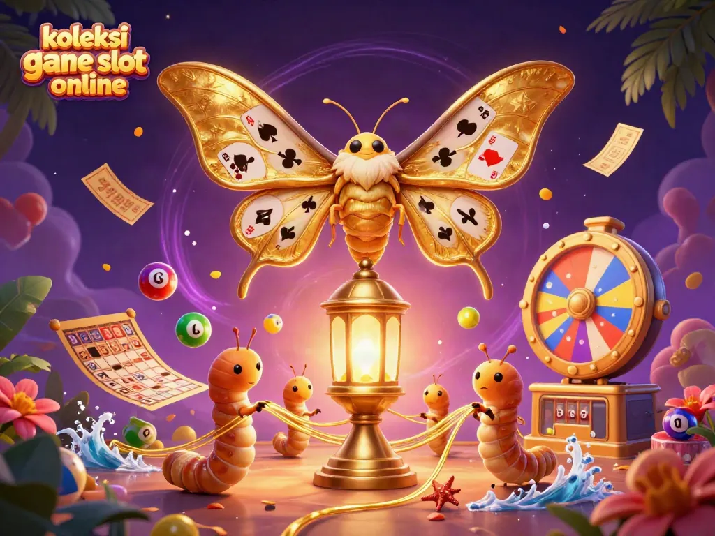 Gambar koleksi game slot online yang menampilkan mesin slot dan elemen permainan lainnya dengan detail yang kaya.