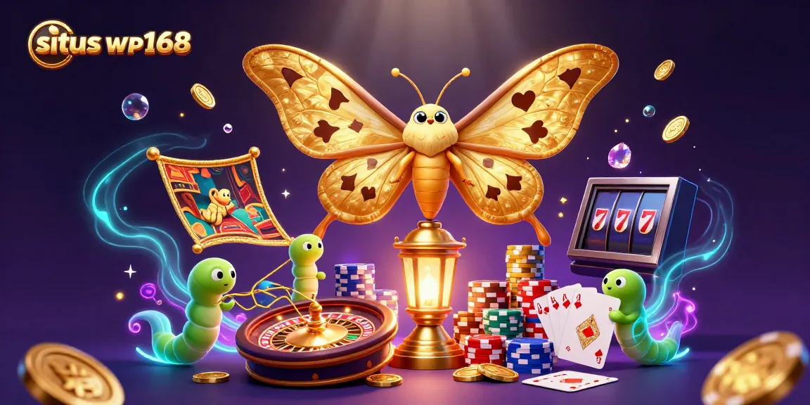 Menghadirkan situs gwp168, ilustrasi 3D yang kaya dengan elemen casino, koin emas dan mesin slot.