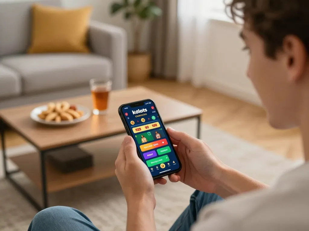 Engaging with the kdslots app during a cozy home gaming session, showcasing strategic betting.