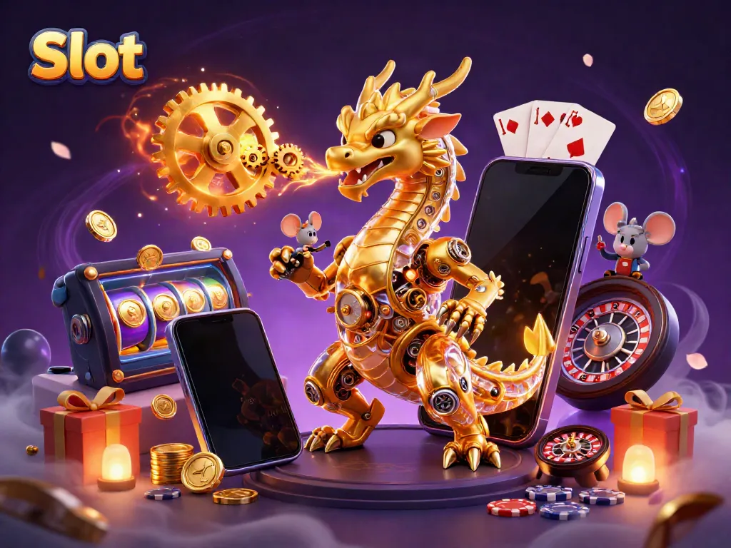 Permainan slot yang mempesona dengan naga emas mekanikal dan ponsel berisi permainan slot