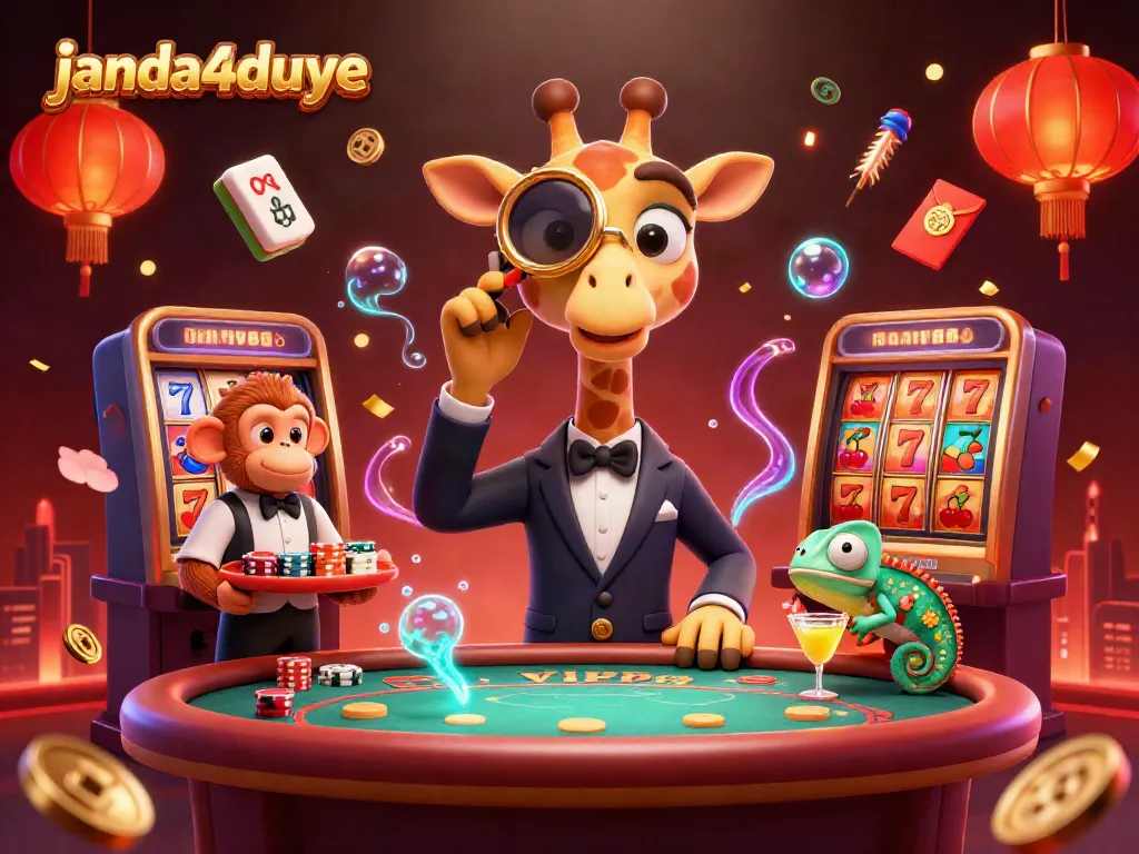 Janda4duye menghadirkan pengalaman bermain game dengan simbol slot keberuntungan dan suasana meriah di kasino.