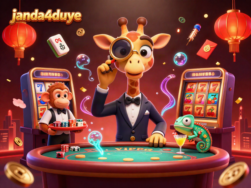 Janda4duye menghadirkan pengalaman bermain game dengan simbol slot keberuntungan dan suasana meriah di kasino.