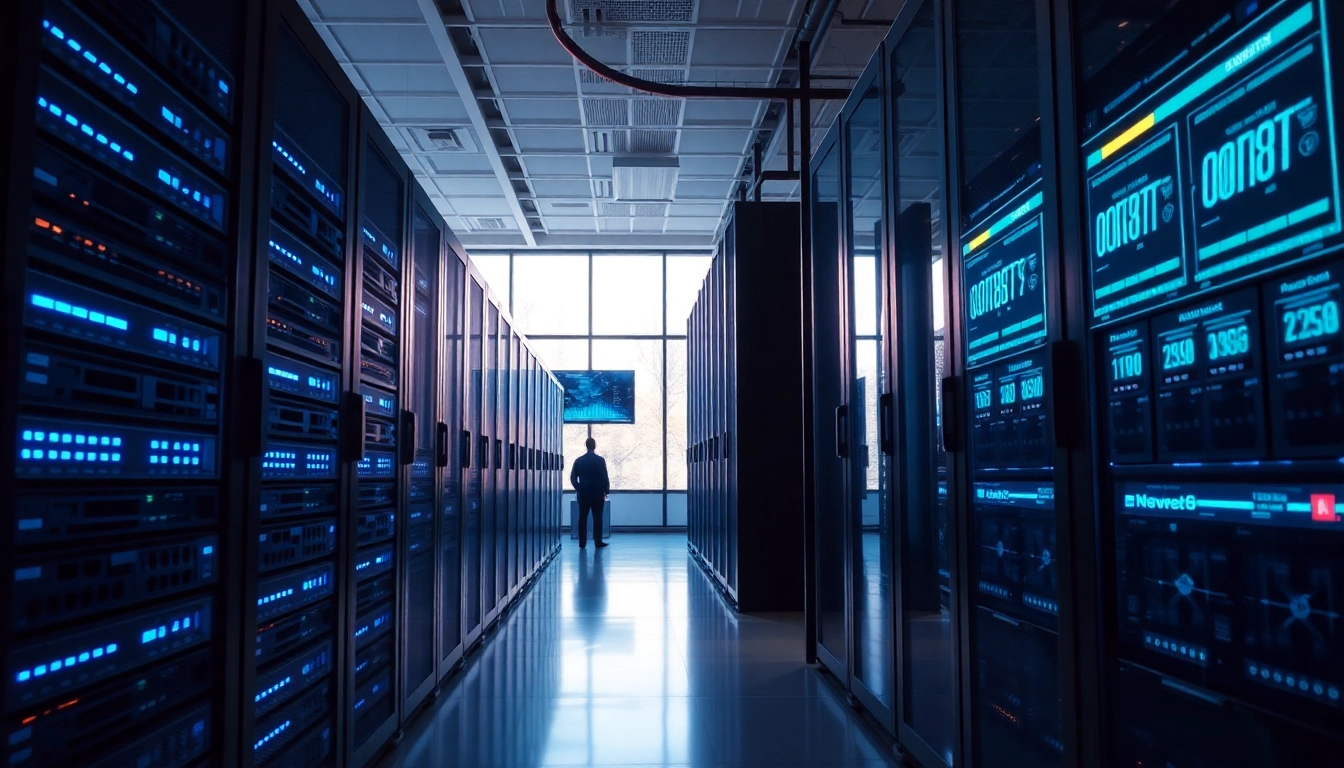 Showcasing premium adult website hosting services with sleek servers in a modern data center.