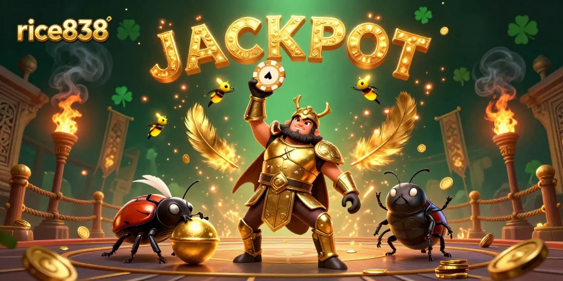 Spin the jackpot wheel with rice838's thrilling casino adventure amidst glowing elements and vibrant action.