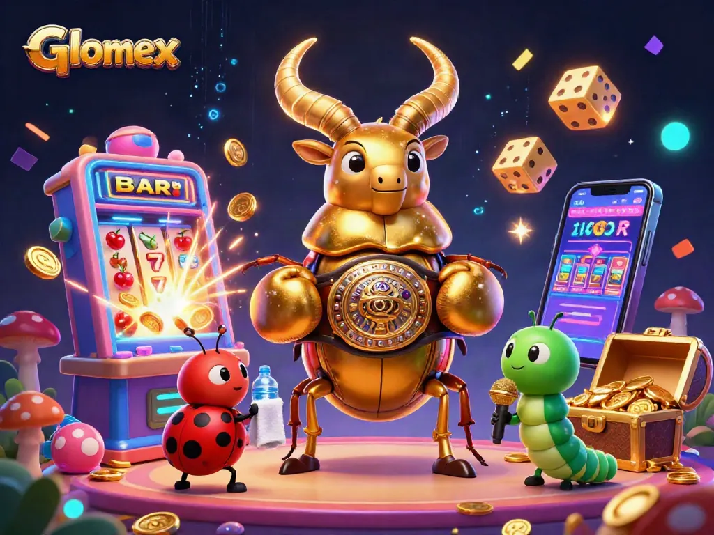Engage in Glomex-themed casino action with vibrant characters and dynamic game elements.
