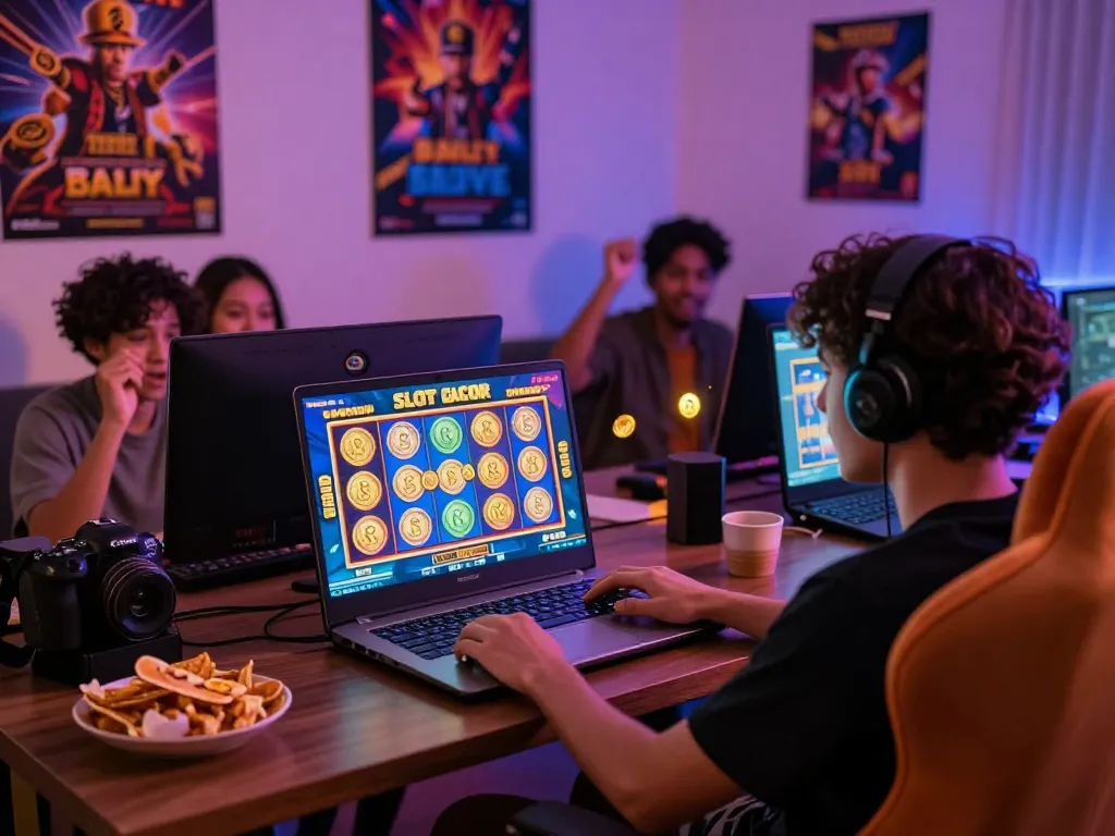 Engaging scene of a player enjoying SLOT GACOR game in a cozy gaming setup.