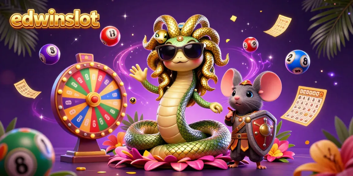 Engage with edwinslot in a vibrant 3D casino scene featuring Medusa and a warrior mouse!