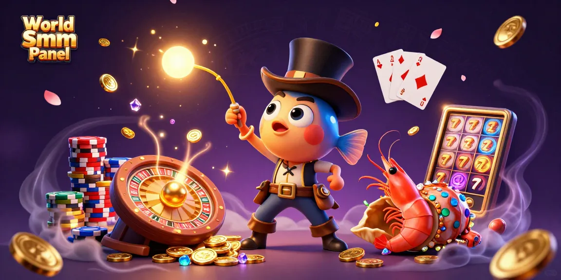 Engage with World Smm Panel through an exciting 3D scene showcasing rich casino elements and vibrant characters.