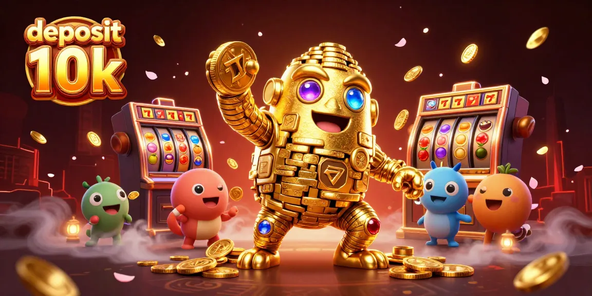 Permainan slot deposit 10k penuh warna dengan simbol perunggu dan golem emas.