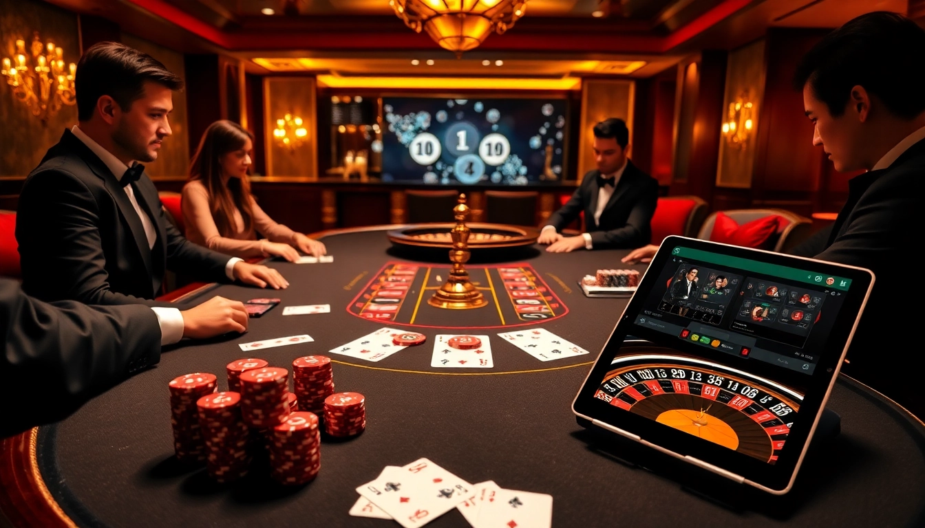 Experience the excitement of qh88 gaming at a luxury casino table with cards, chips, and roulette.