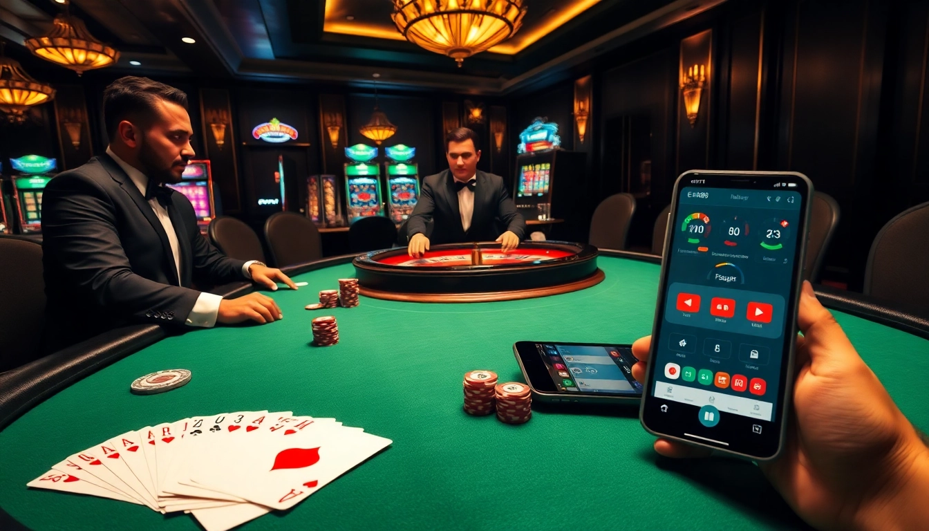 BEM88 players strategically wagering at a luxurious poker table in an upscale casino environment.