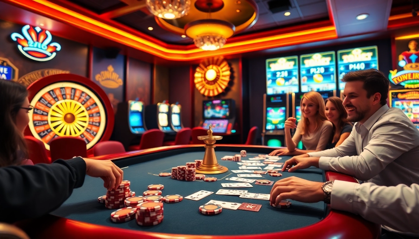 Players enjoying a thrilling game at Sunwin Casino, featuring roulette and poker elements.