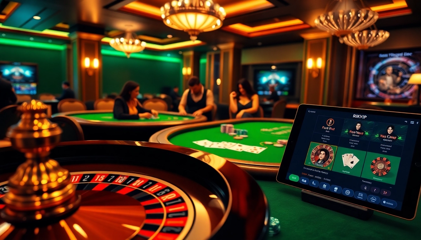 Experience the thrilling atmosphere of Rikvip, with casino tables and digital gambling options.