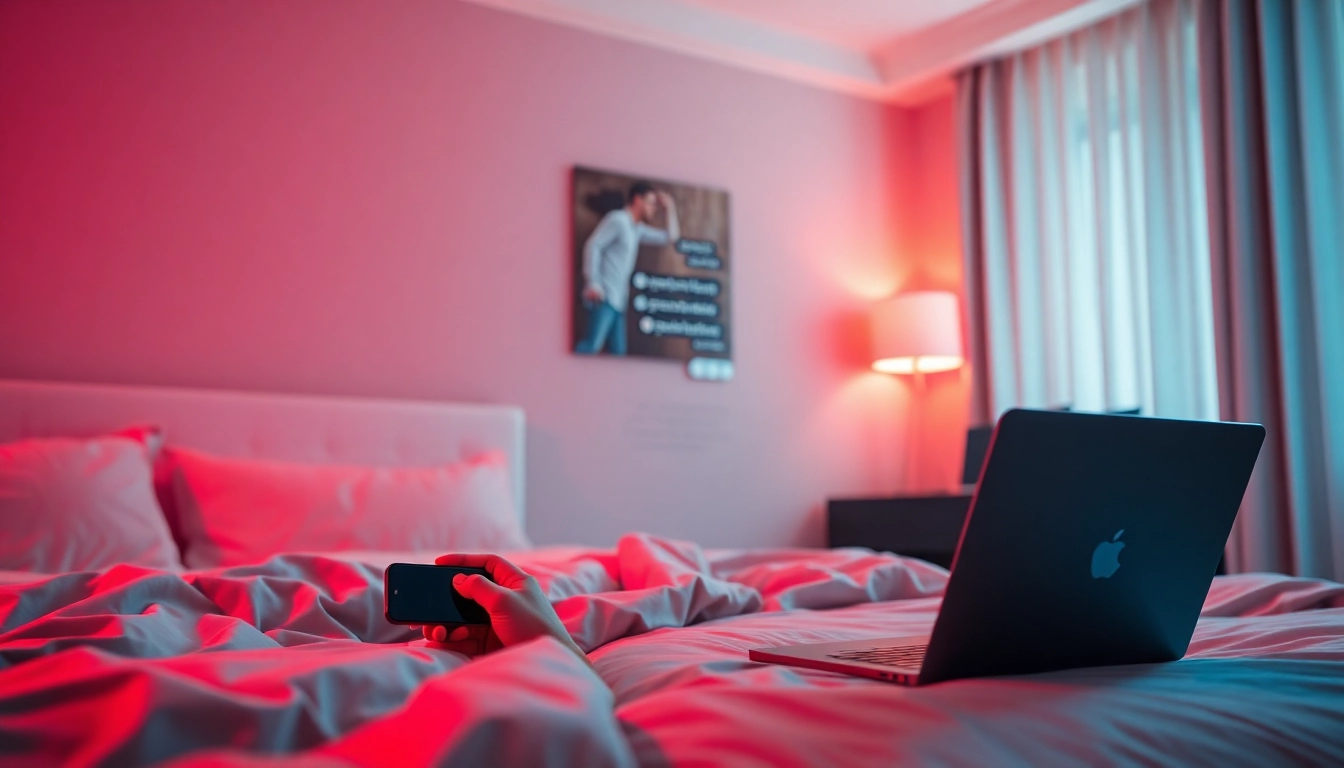 AI chat porn conversation displayed on a modern digital interface in an inviting bedroom setting.