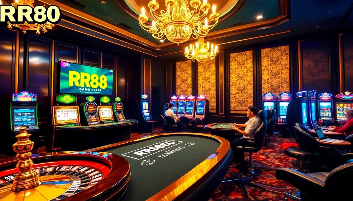 Experience the thrilling atmosphere of RR88 with vibrant casino games and luxurious ambiance.