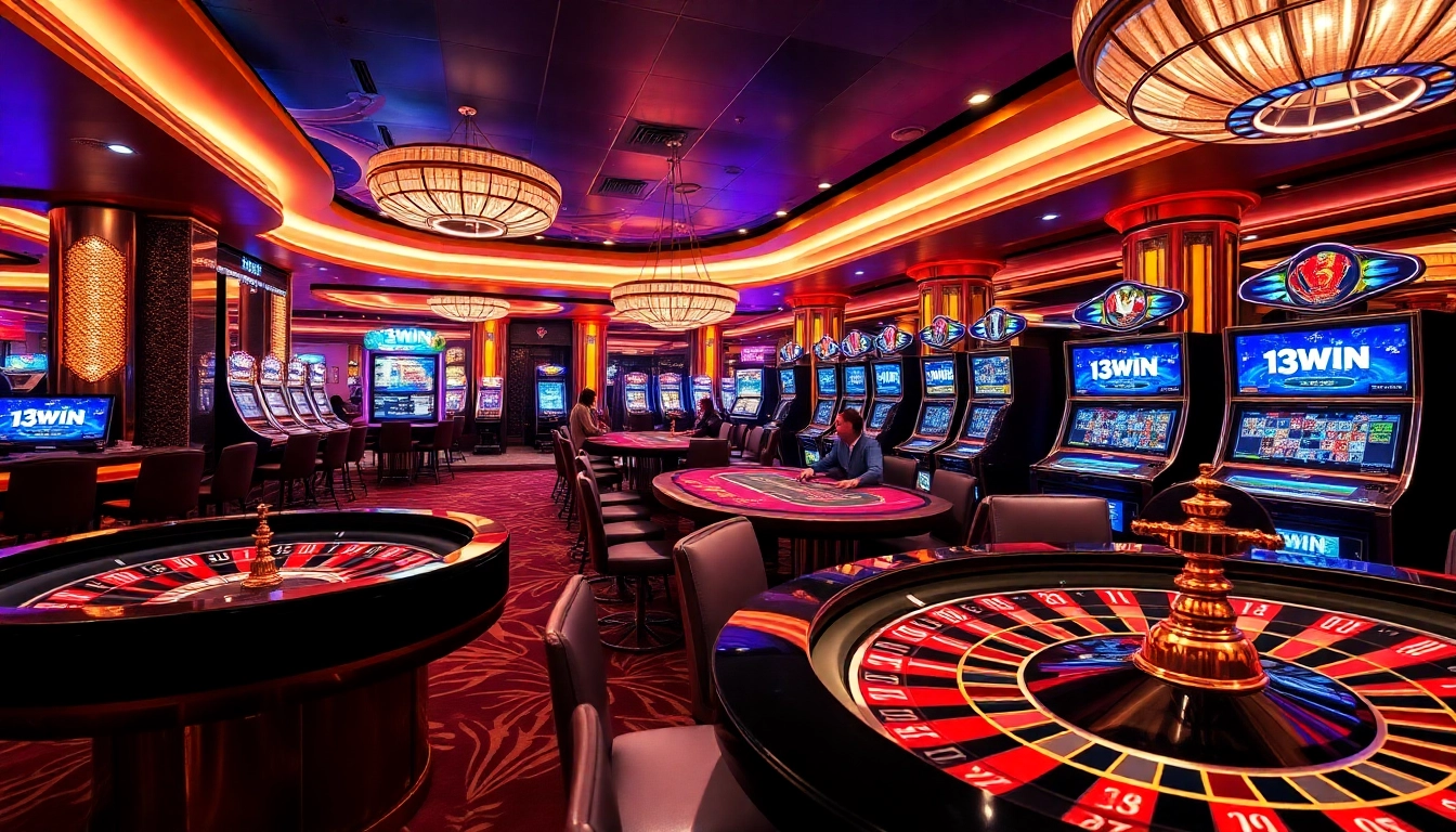 Gamblers enjoying a thrilling game experience at 13win's luxurious casino.