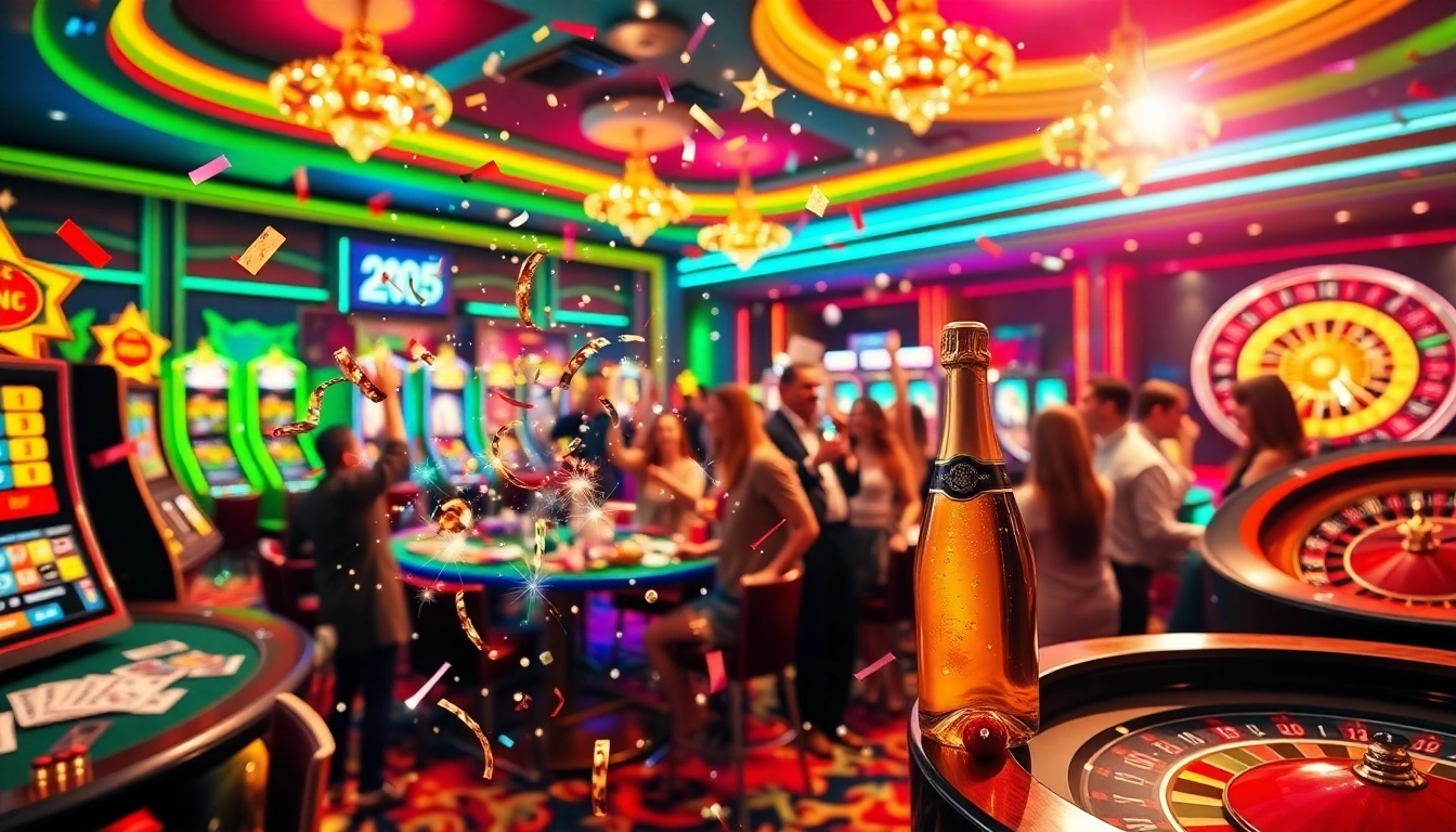 explosion of a prize-winning lottery celebration with luxury casino elements and excited winners