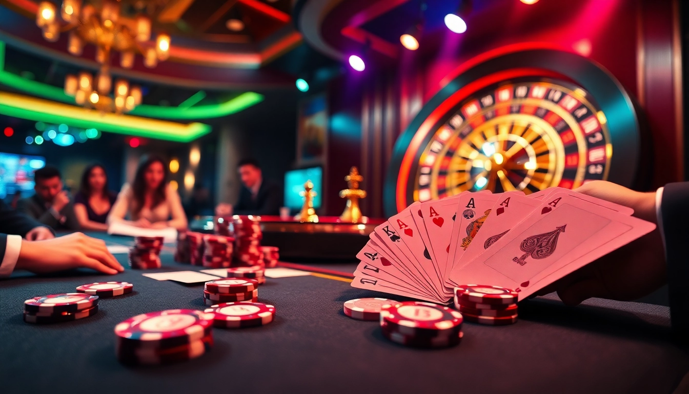 Players engaged at a co88 casino table, strategizing bets with chips and cards.