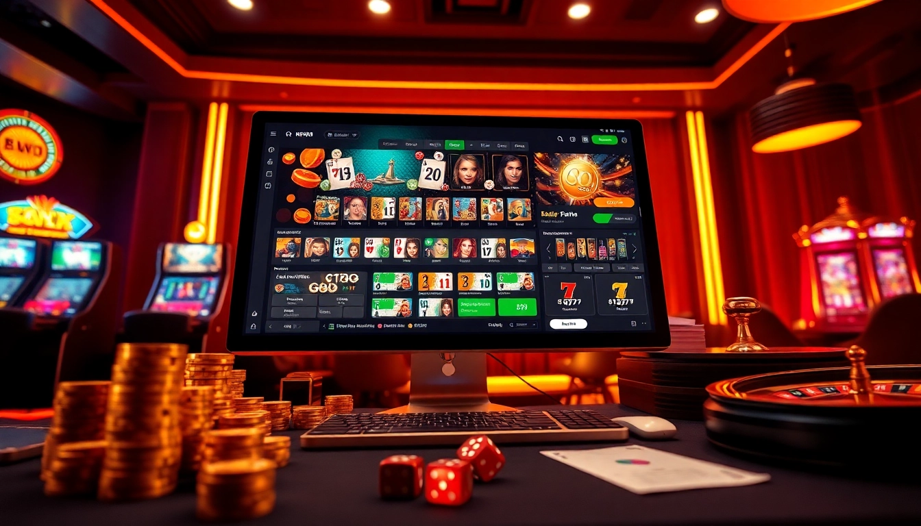 Play exciting casino games at link 8xx, with vibrant chips, roulette, and slots in view.