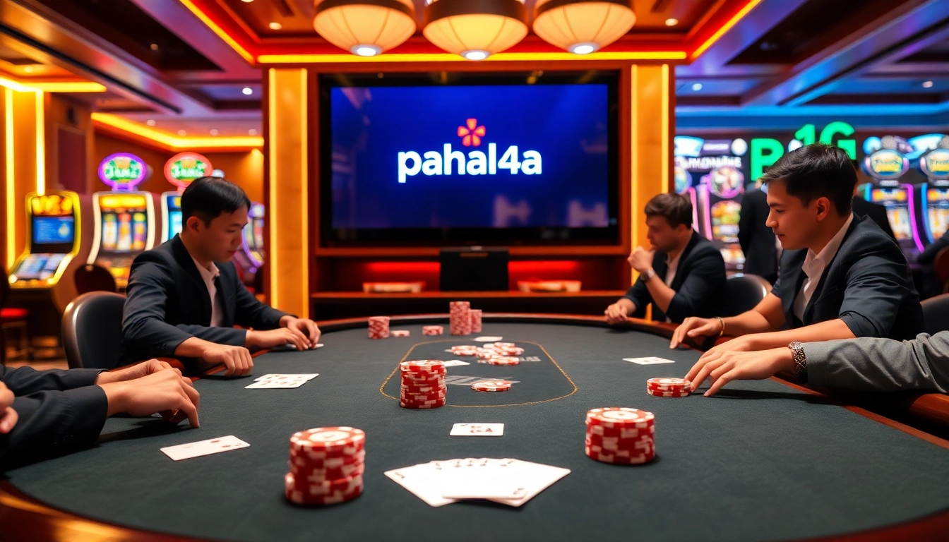 Pahala4d players enjoying a thrilling casino game at a vibrant gaming table.