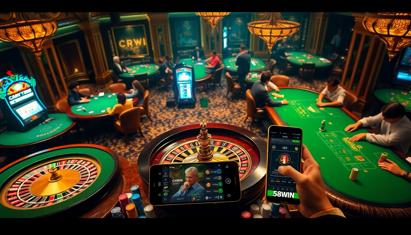 Players thrill at the 58WIN casino tables with action-packed games and vibrant slot machines.
