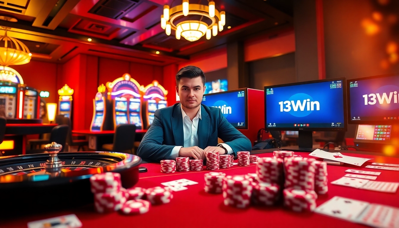 Experience the thrill of casino gaming with 13Win, featuring vibrant tables, colorful chips, and exciting online experiences.