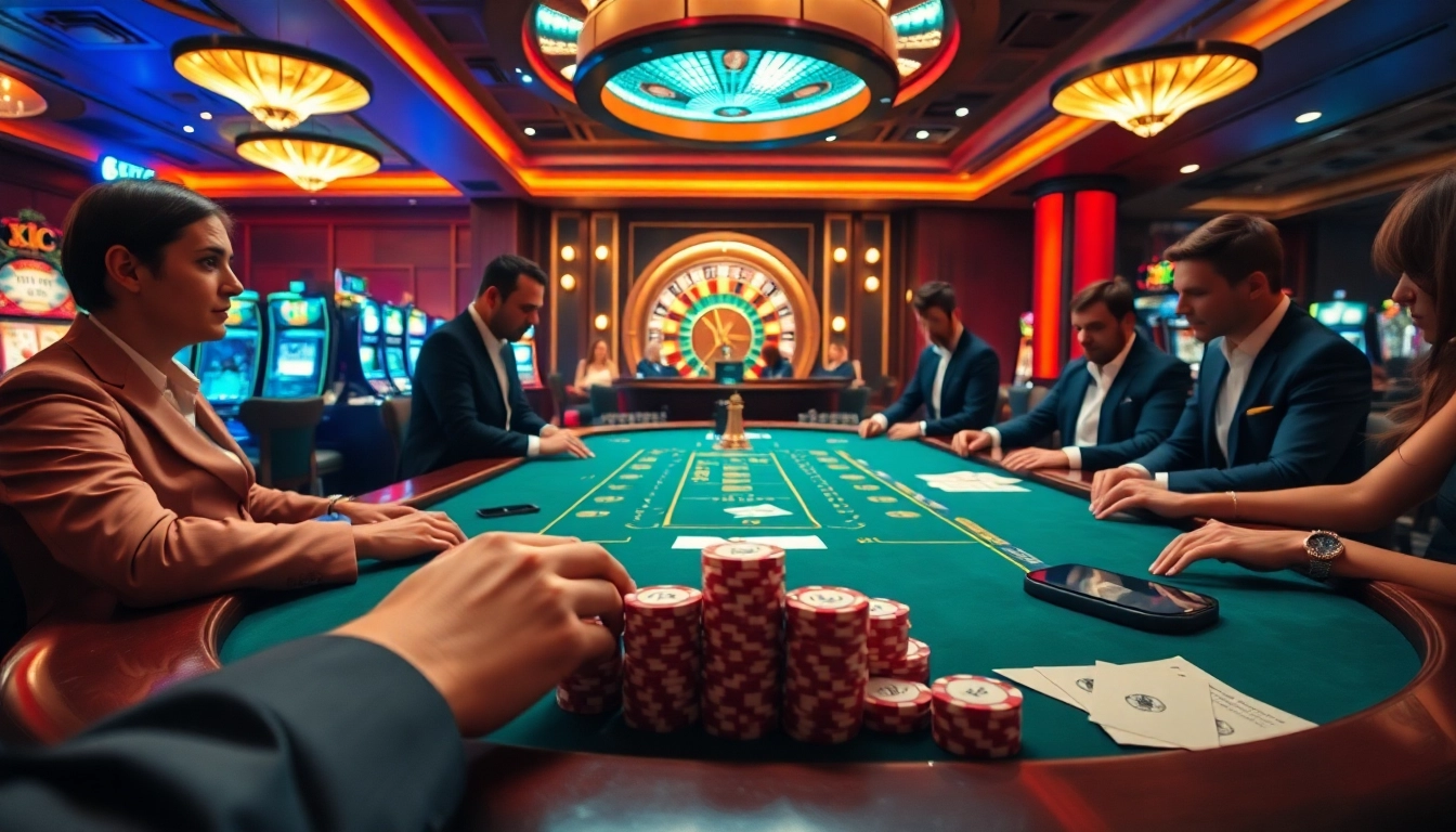 KJC poker players engaged in a thrilling game at a luxury casino table.