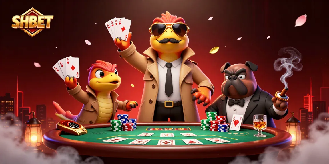 SHBET showcases a humorous scene with raptors in disguise at a casino, enhancing gaming fun.